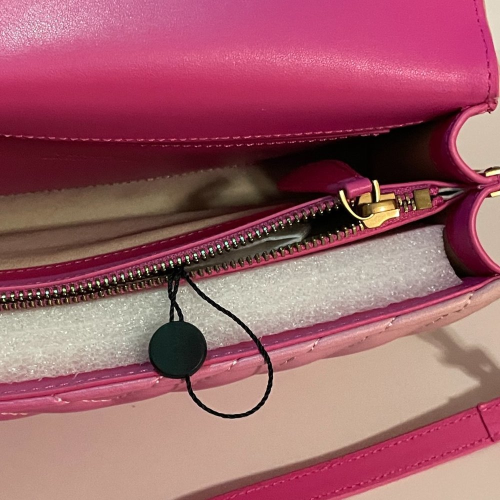 PINKO BNWT Italian Leather Pink Ombre Chevron Love Bag w Bronze Hardware + Birds - Picture 10 of 15